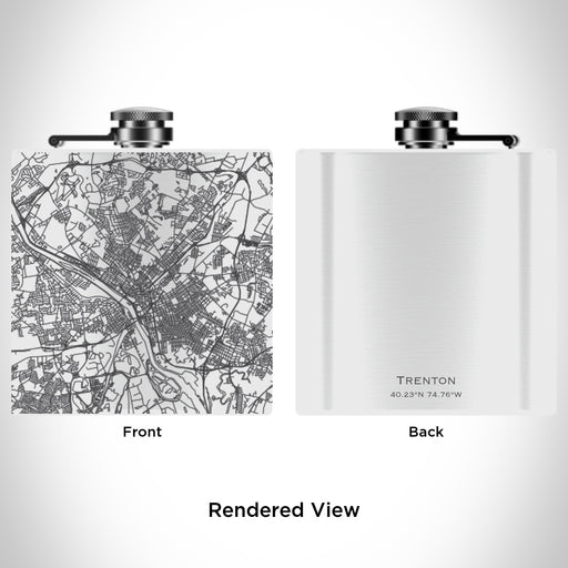 Rendered View of Trenton New Jersey Map Engraving on 6oz Stainless Steel Flask in White
