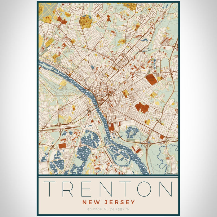 Trenton New Jersey Map Print Portrait Orientation in Woodblock Style With Shaded Background