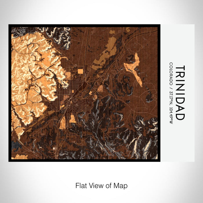 Rendered View of Trinidad Colorado Map on 20oz Stainless Steel Insulated Bottle with Bamboo Top with printed ember style map