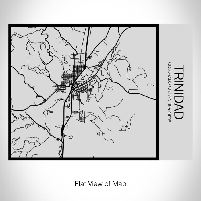 Rendered View of Trinidad Colorado Map on 20oz Stainless Steel Insulated Bottle with Bamboo Top with printed Tactile Lines Map in Black