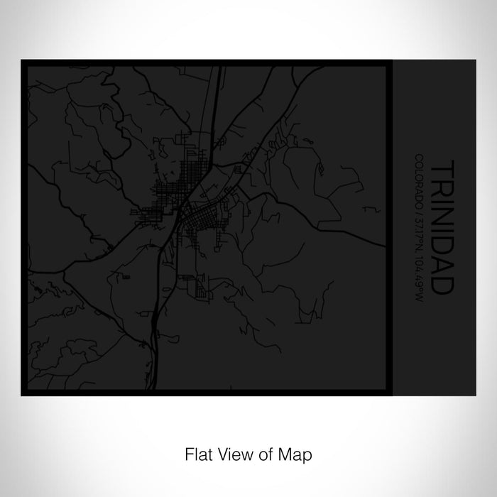 Rendered View of Trinidad Colorado Map on 20oz Stainless Steel Insulated Bottle with Bamboo Top in Matte Black with printed Tactile Lines Map in Black