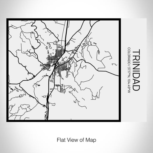 Rendered View of Trinidad Colorado Map on 20oz Stainless Steel Insulated Bottle with Bamboo Top in Matte White with printed Tactile Lines Map in Black