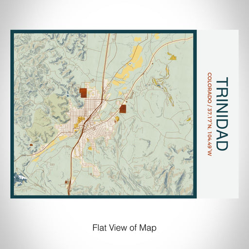 Rendered View of Trinidad Colorado Map on 20oz Stainless Steel Insulated Bottle with Bamboo Top with printed woodblock style map