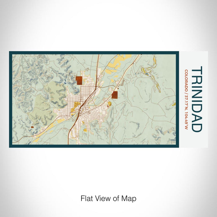 Rendered View of Trinidad Colorado Map on 17oz Stainless Steel Insulated Bottle with printed woodblock style map