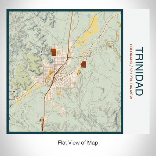 Rendered View of Trinidad Colorado Map on 17oz Stainless Steel Insulated Tumbler in Woodblock Map Style