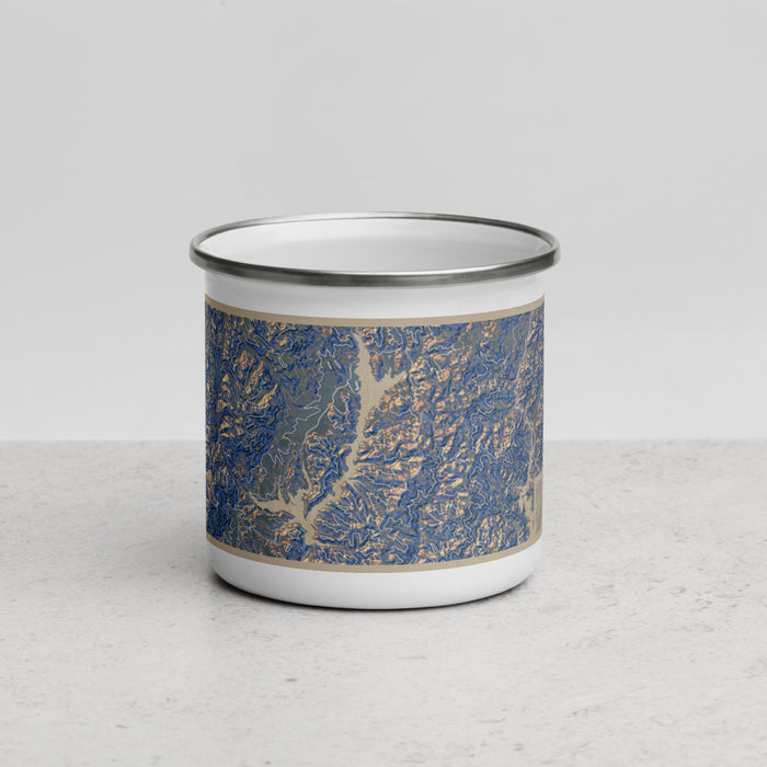 Front View Custom Trinity Lake California Map Enamel Mug in Afternoon
