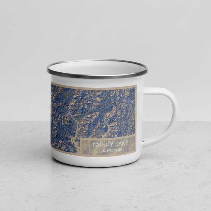 Right View Custom Trinity Lake California Map Enamel Mug in Afternoon