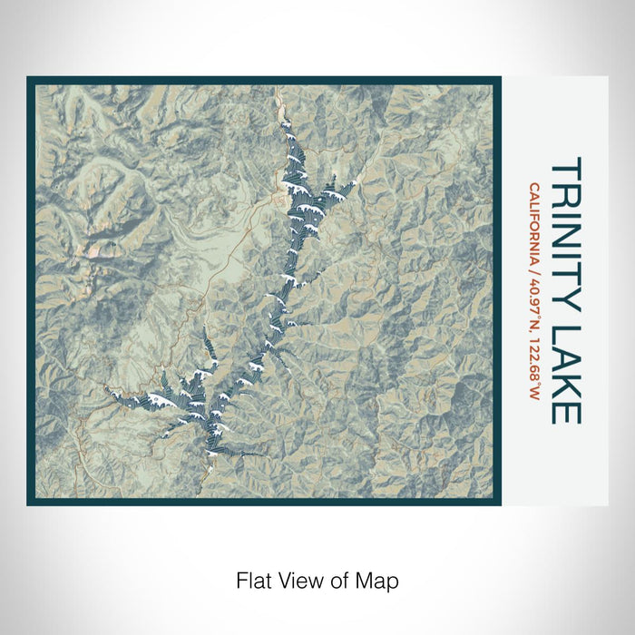 Rendered View of Trinity Lake California Map on 20oz Stainless Steel Insulated Bottle with Bamboo Top with printed woodblock style map