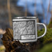 Right View Custom Trinity Lake California Map Enamel Mug in Classic on Grass With Trees in Background