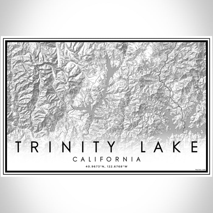 Trinity Lake California Map Print Landscape Orientation in Classic Style With Shaded Background