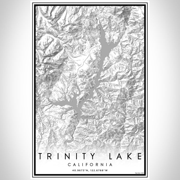 Trinity Lake California Map Print Portrait Orientation in Classic Style With Shaded Background