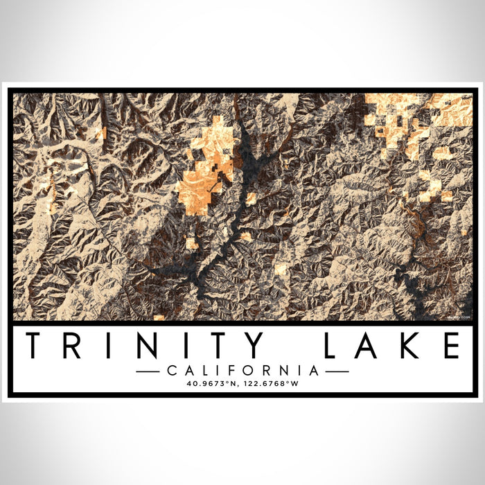 Trinity Lake California Map Print Landscape Orientation in Ember Style With Shaded Background