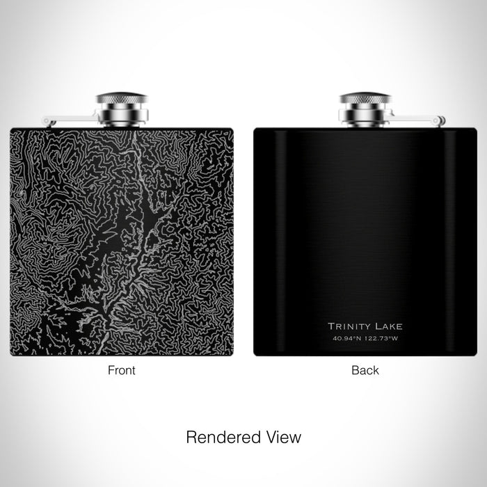 Rendered View of Trinity Lake California Map on 6oz Stainless Steel Flask in Black