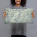 Person holding 20x12 Custom Trinity Lake California Map Throw Pillow in Woodblock