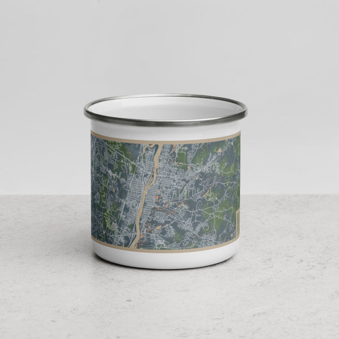 Front View Custom Troy New York Map Enamel Mug in Afternoon