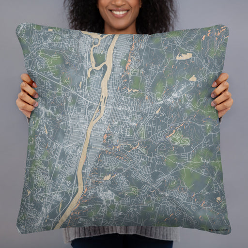 Person holding 22x22 Custom Troy New York Map Throw Pillow in Afternoon