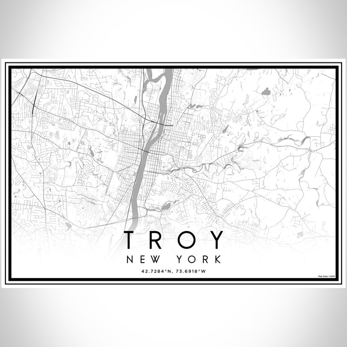 Troy New York Map Print Landscape Orientation in Classic Style With Shaded Background