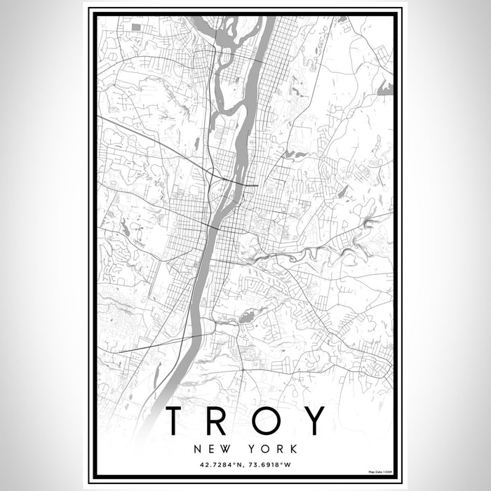 Troy New York Map Print Portrait Orientation in Classic Style With Shaded Background