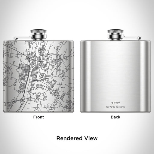 Rendered View of Troy New York Map Engraving on 6oz Stainless Steel Flask