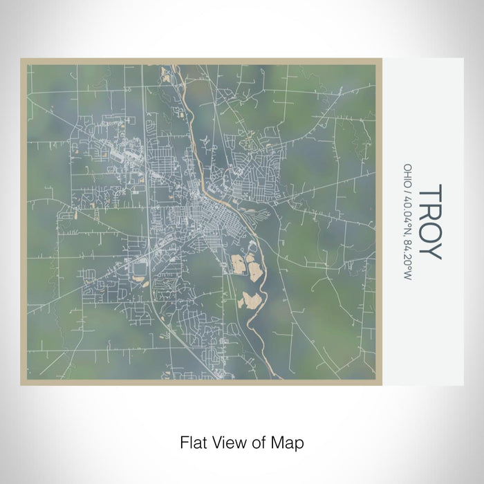 Rendered View of Troy Ohio Map on 20oz Stainless Steel Insulated Bottle with Bamboo Top with printed afternoon style map