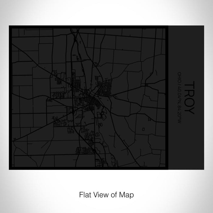 Rendered View of Troy Ohio Map on 20oz Stainless Steel Insulated Bottle with Bamboo Top in Matte Black with printed Tactile Lines Map in Black
