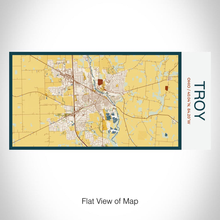 Rendered View of Troy Ohio Map on 17oz Stainless Steel Insulated Bottle with printed woodblock style map