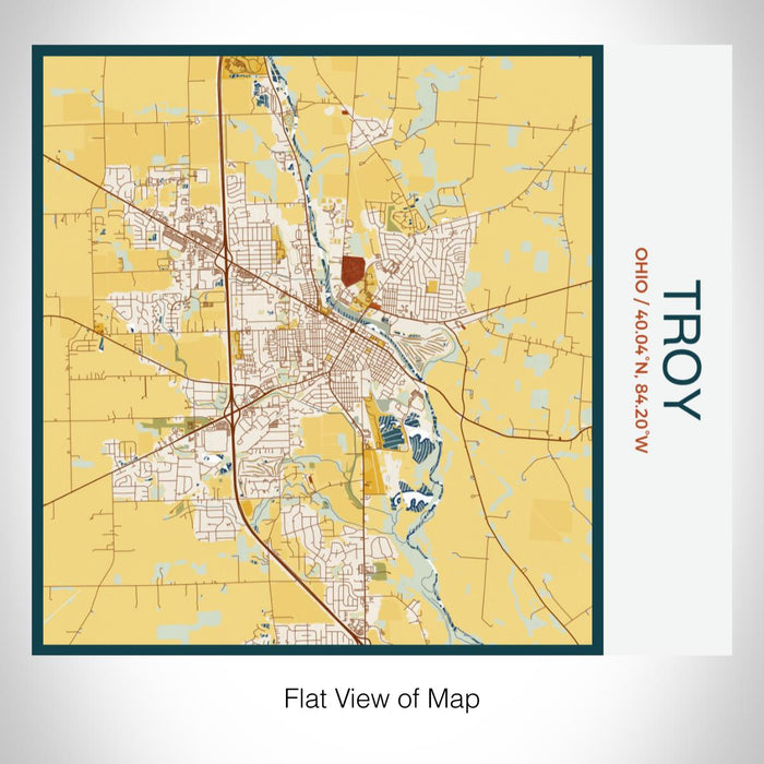 Rendered View of Troy Ohio Map on 17oz Stainless Steel Insulated Tumbler in Woodblock Map Style