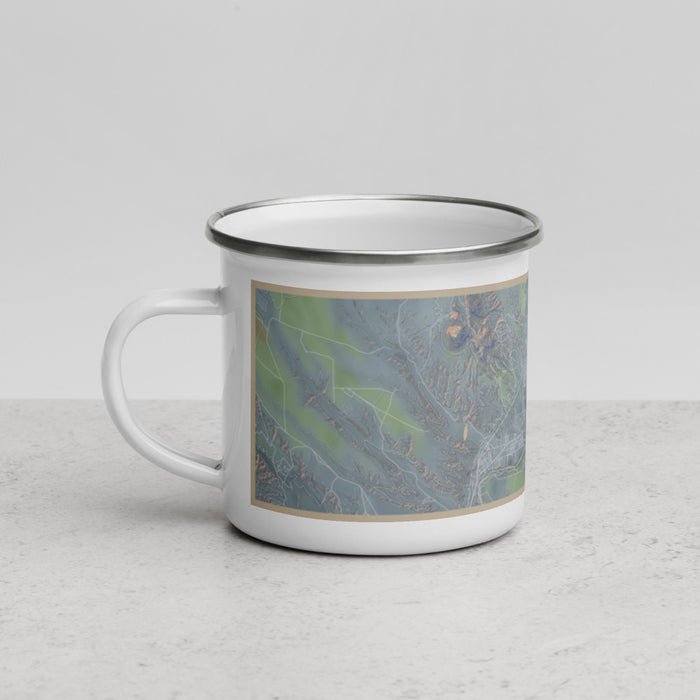 Left View Custom Truth or Consequences New Mexico Map Enamel Mug in Afternoon
