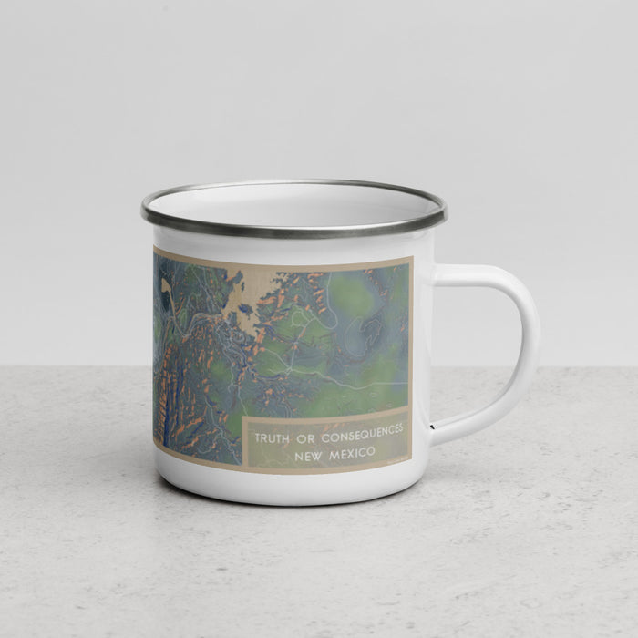 Right View Custom Truth or Consequences New Mexico Map Enamel Mug in Afternoon