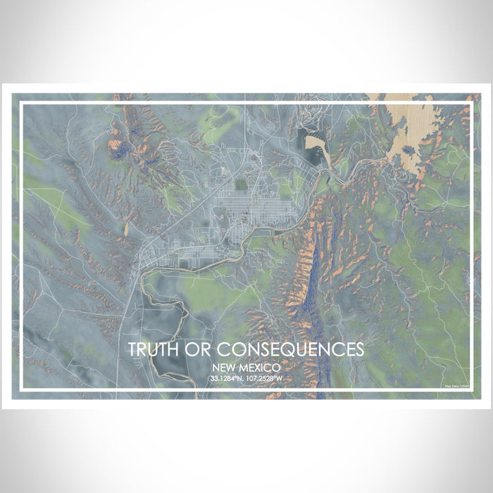 Truth or Consequences New Mexico Map Print Landscape Orientation in Afternoon Style With Shaded Background