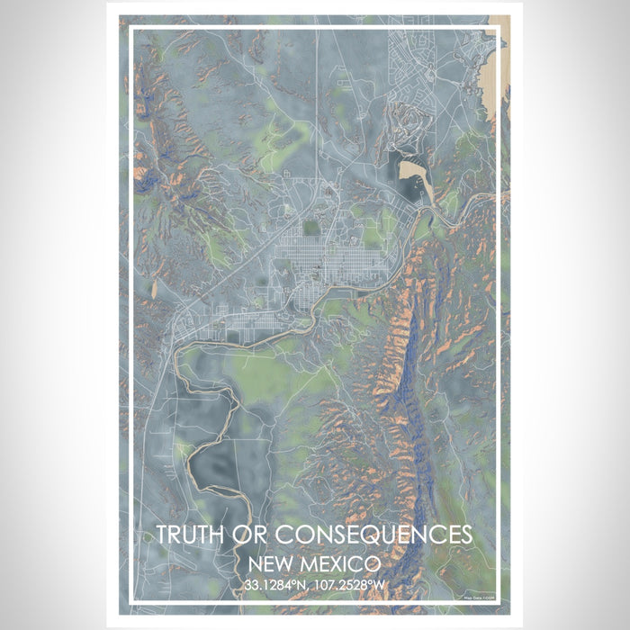 Truth or Consequences New Mexico Map Print Portrait Orientation in Afternoon Style With Shaded Background
