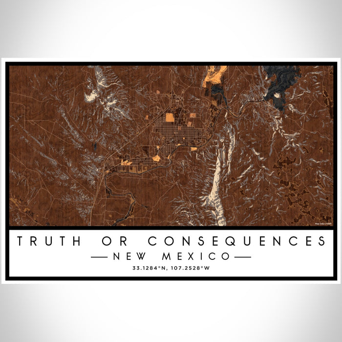 Truth or Consequences New Mexico Map Print Landscape Orientation in Ember Style With Shaded Background