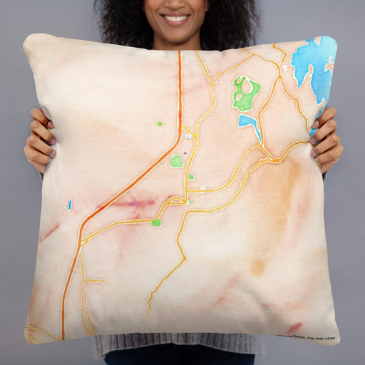 Person holding 22x22 Custom Truth or Consequences New Mexico Map Throw Pillow in Watercolor