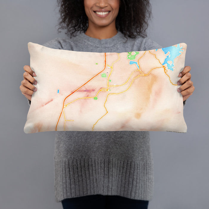 Person holding 20x12 Custom Truth or Consequences New Mexico Map Throw Pillow in Watercolor