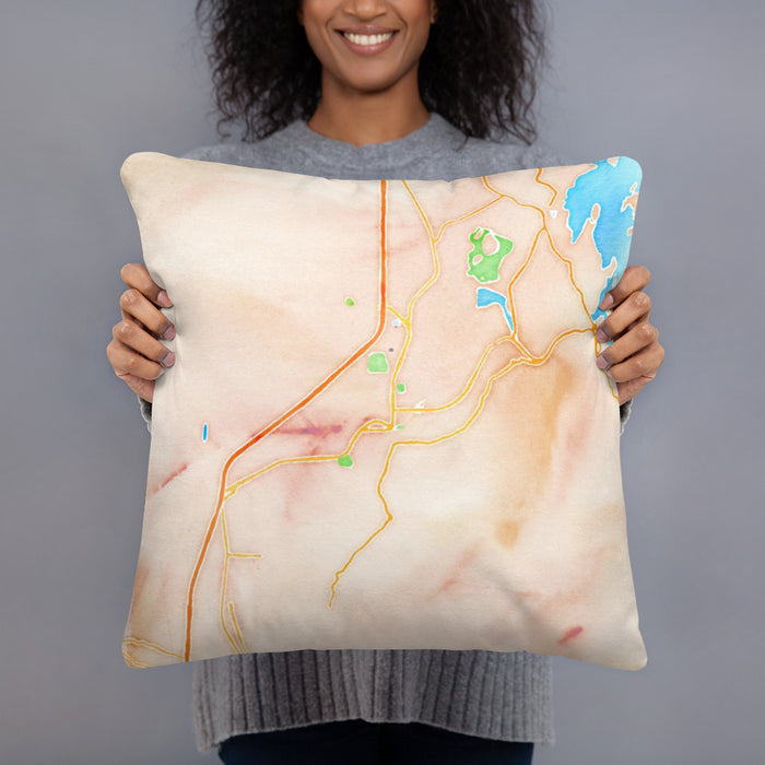 Person holding 18x18 Custom Truth or Consequences New Mexico Map Throw Pillow in Watercolor