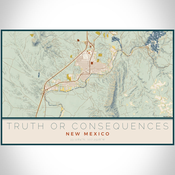Truth or Consequences New Mexico Map Print Landscape Orientation in Woodblock Style With Shaded Background