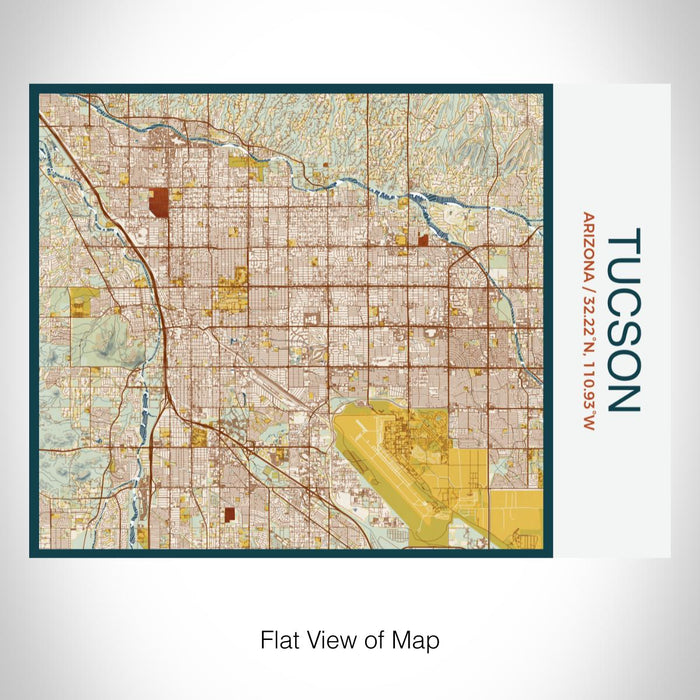 Rendered View of Tucson Arizona Map on 20oz Stainless Steel Insulated Bottle with Bamboo Top with printed woodblock style map