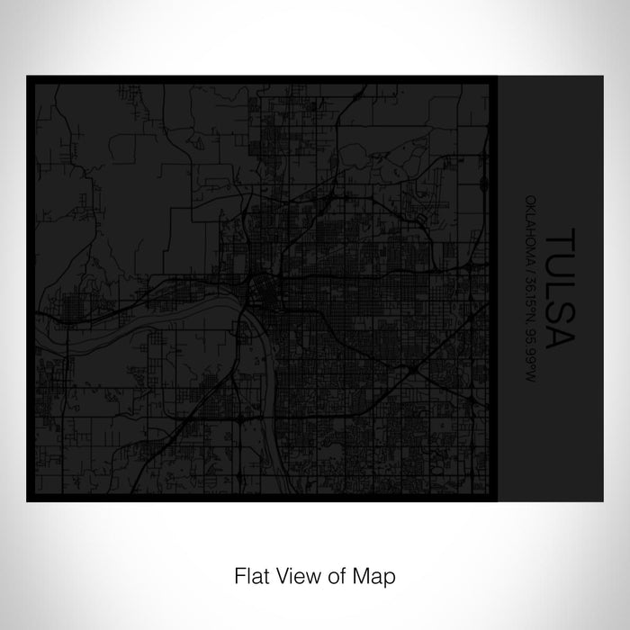 Rendered View of Tulsa Oklahoma Map on 20oz Stainless Steel Insulated Bottle with Bamboo Top in Matte Black with printed Tactile Lines Map in Black