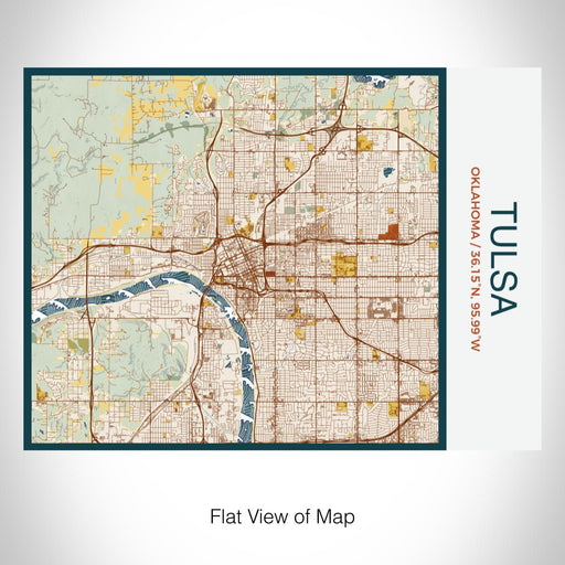 Rendered View of Tulsa Oklahoma Map on 20oz Stainless Steel Insulated Bottle with Bamboo Top with printed woodblock style map