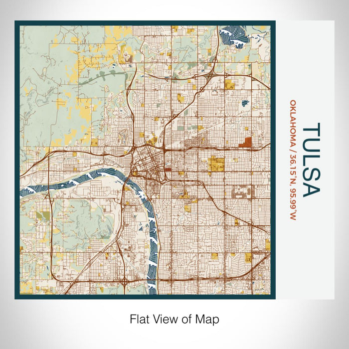 Rendered View of Tulsa Oklahoma Map on 17oz Stainless Steel Insulated Tumbler in Woodblock Map Style