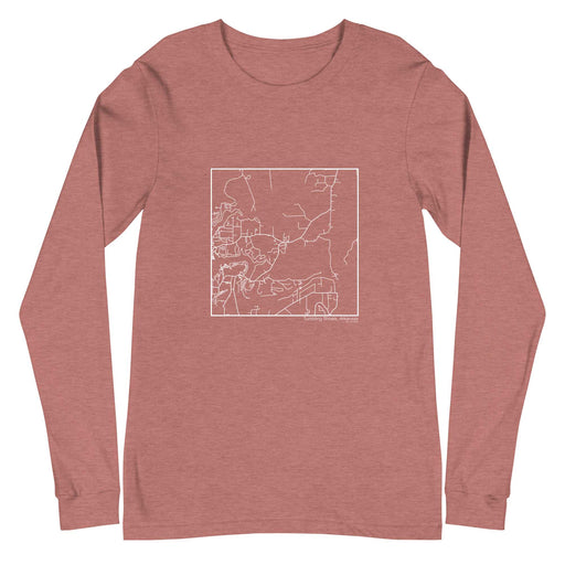 Tumbling Shoals Arkansas  Map Unisex Long-Sleeve T-shirt with City inscription in Heather Mauve