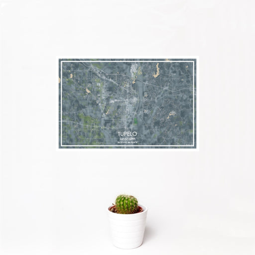 12x18 Tupelo Mississippi Map Print Landscape Orientation in Afternoon Style With Small Cactus Plant in White Planter