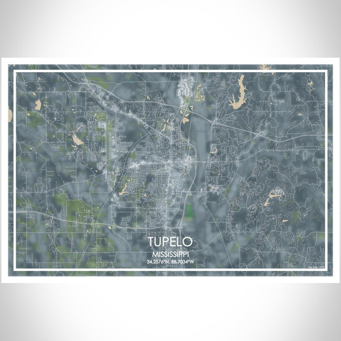 Tupelo Mississippi Map Print Landscape Orientation in Afternoon Style With Shaded Background