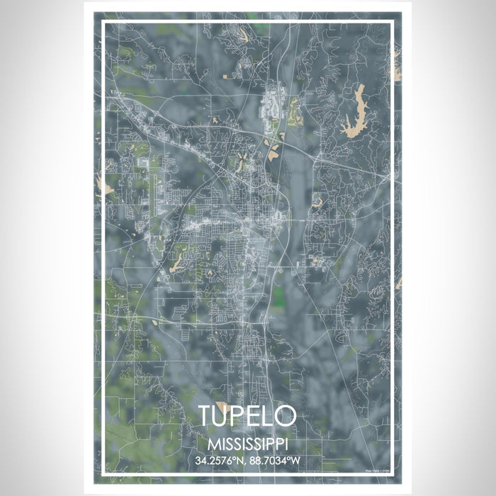 Tupelo Mississippi Map Print Portrait Orientation in Afternoon Style With Shaded Background
