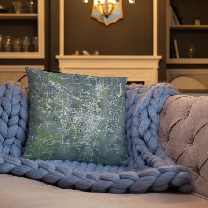 Custom Tupelo Mississippi Map Throw Pillow in Afternoon on Cream Colored Couch