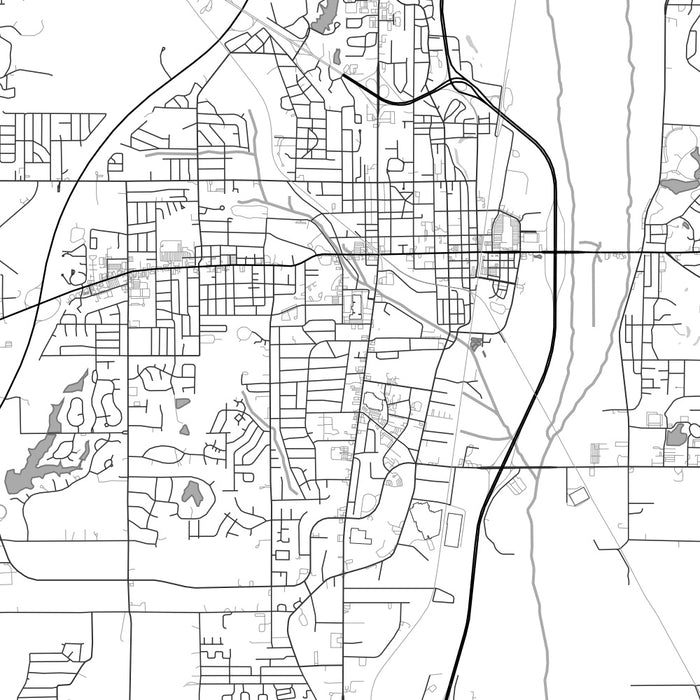 Tupelo Mississippi Map Print in Classic Style Zoomed In Close Up Showing Details