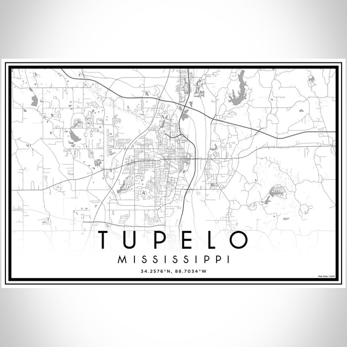 Tupelo Mississippi Map Print Landscape Orientation in Classic Style With Shaded Background