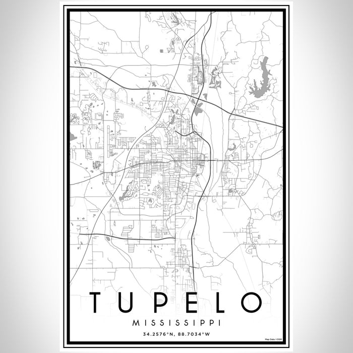 Tupelo Mississippi Map Print Portrait Orientation in Classic Style With Shaded Background