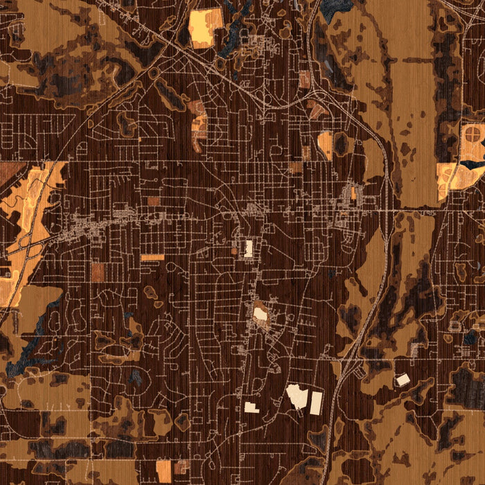 Tupelo Mississippi Map Print in Ember Style Zoomed In Close Up Showing Details