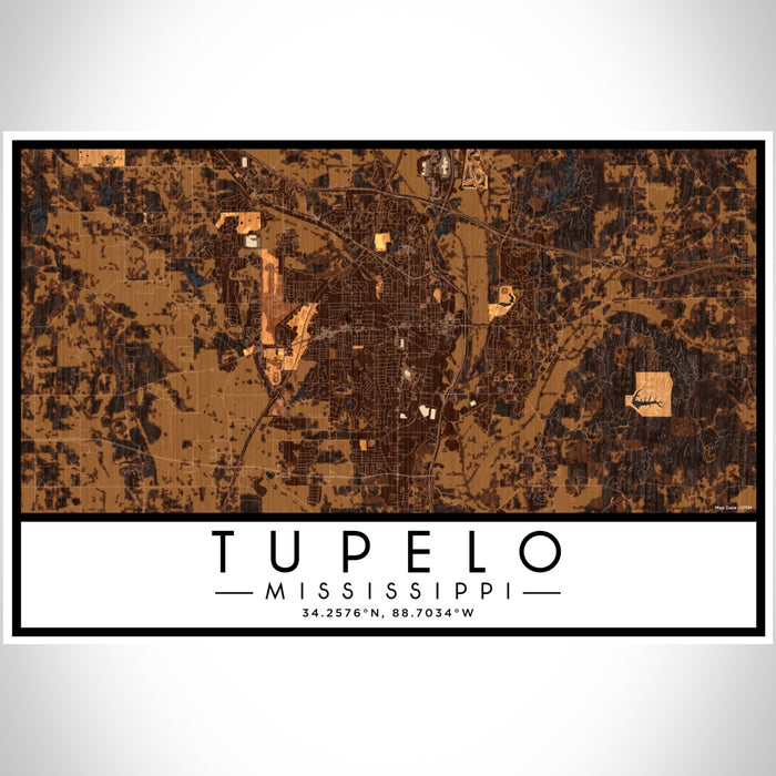 Tupelo Mississippi Map Print Landscape Orientation in Ember Style With Shaded Background